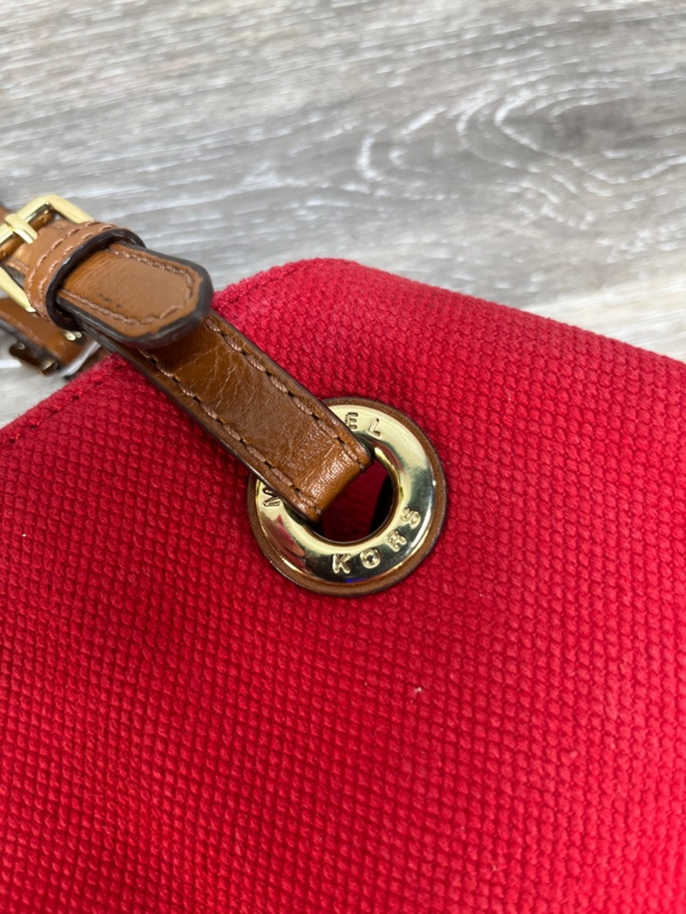 Michael Kors Red Canvas Tote with Brown Leather Straps - Picture 10 of 13